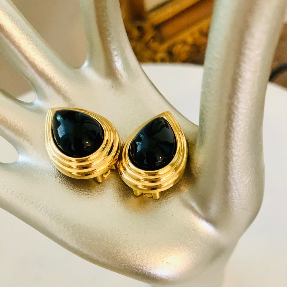 Vintage Signed Black CHRISTIAN DIOR Earrings